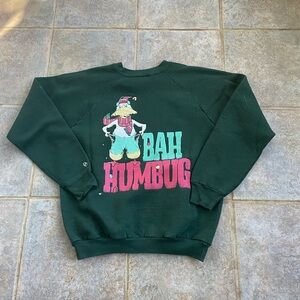 Vintage 80's Bah Humbug Christmas Crewneck Sweatshirt Forest Green Size Large